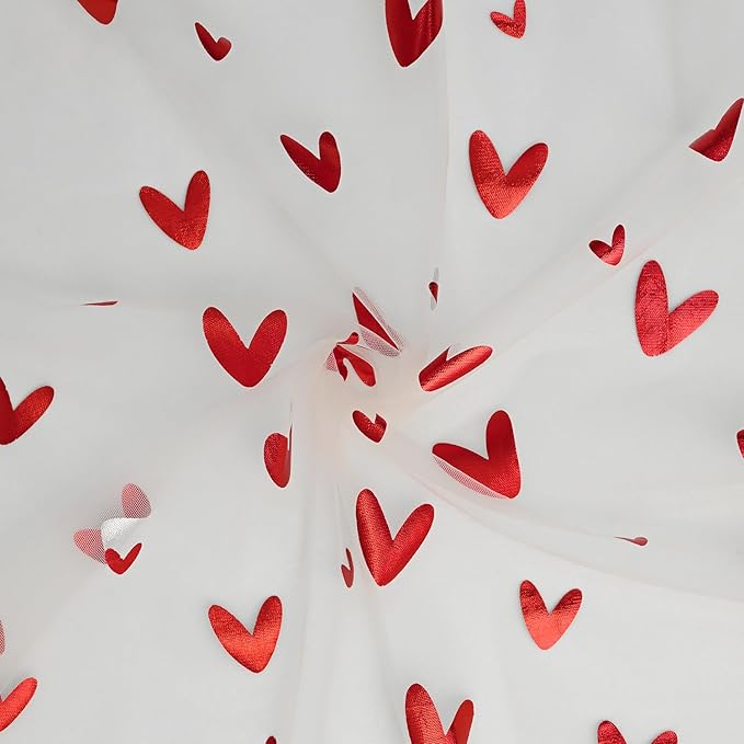 Artoid Mode Red Heart Gauze Table Runner 120 Inch 10FT,Glitter Metallic Foil Valentine’s Day Sheer Dining Anniversary Wedding Table Decor for Home Party