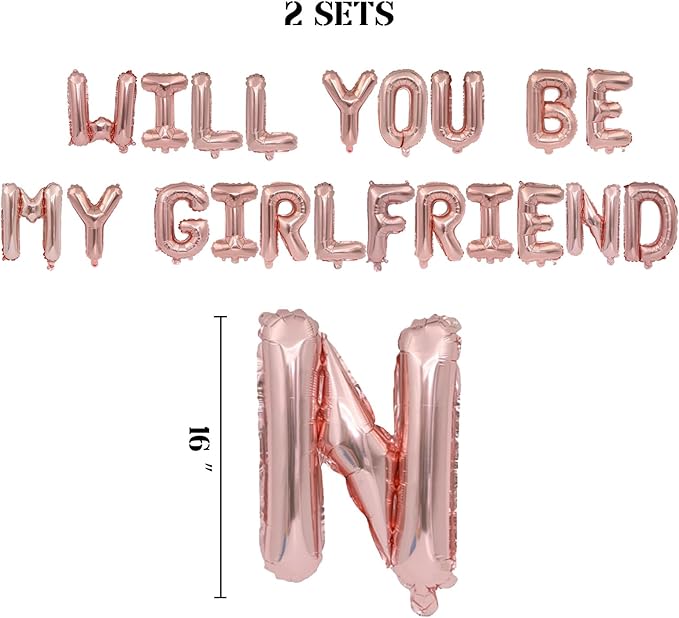 2 Set 42Pcs Rose Gold Will You Be My Girlfriend Letter Balloons 16in Balloon Foil Letter Decorations Party Decor Rose Gold Letter Balloons Will You Be My Girlfriend Party Supplies