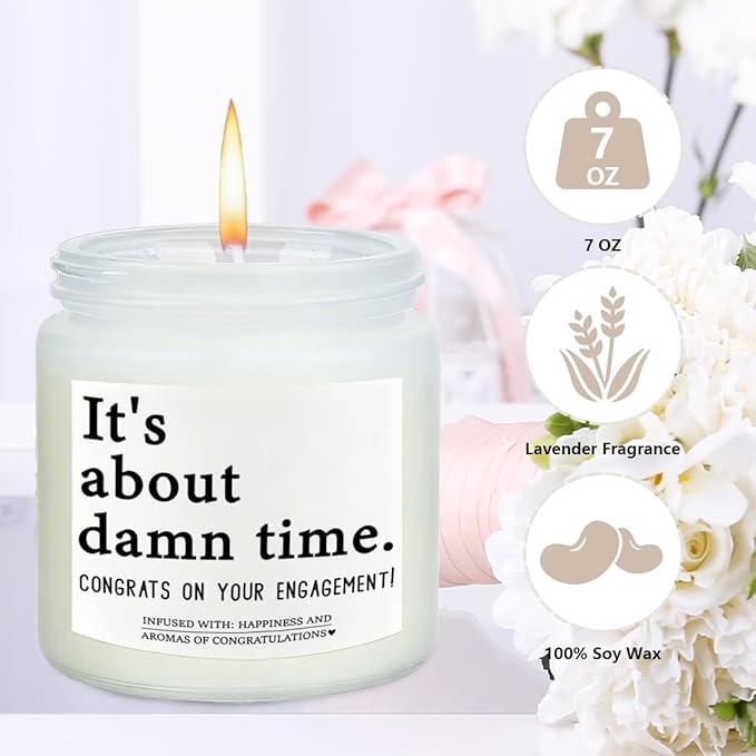 Engaged Engagement Gifts for Couples Her Engagement Party Decorations for Couple Wine Bag Scented Candles Set Pairs Well with Getting Engaged Wine Bag It's About Damn Time Candles