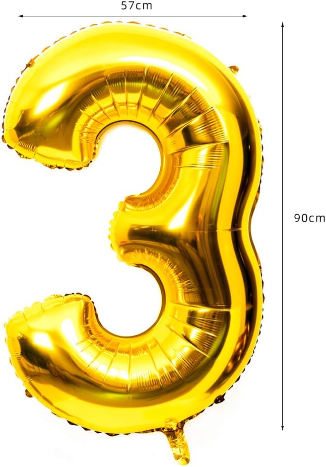 40 Inch Large Foil Helium Number Balloon Birthday Wedding Party 0-9 (Gold, 3)