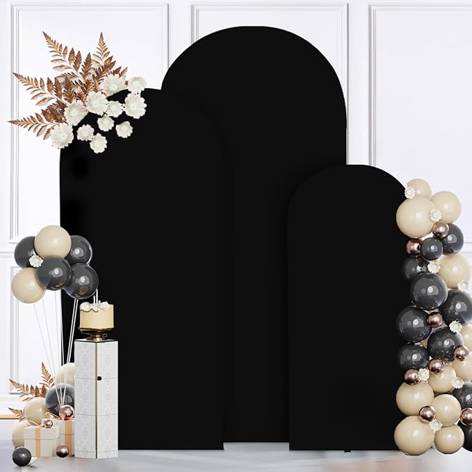 MODFUNS Wedding Arch Set - Black Spandex Arch Covers (4ft, 5ft, 6ft) Round Top Chiara Arch Stand Covers for Birthday & Wedding Ceremony Decor