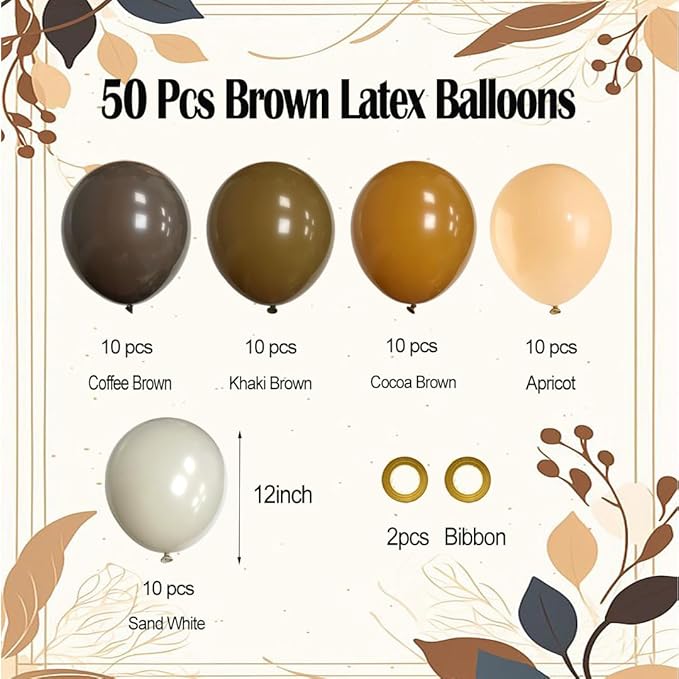 Brown Party Balloons,50pcs 12 Inch Retro Brown Sand White Balloon Coffee Cocoa Tan Neutral Balloons Apricot Beige Nude Balloon for Thanksgiving Wedding Anniversary Bear Party Decorations
