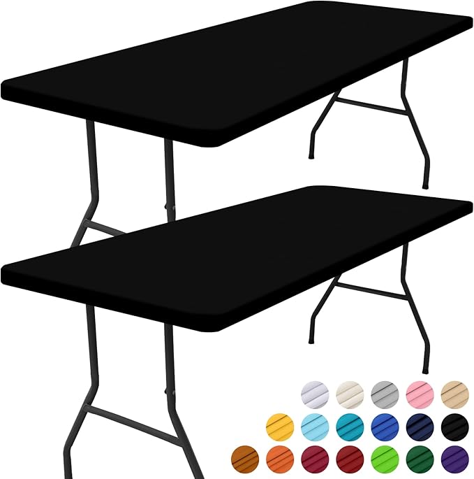 Smiry 2 Pack Rectangle Picnic Table Cloth, Waterproof Elastic Fitted Tablecloths, Washable Polyester Rectangular Patio Table Cover for Camping, Indoor and Outdoor (Black, 30"x96")