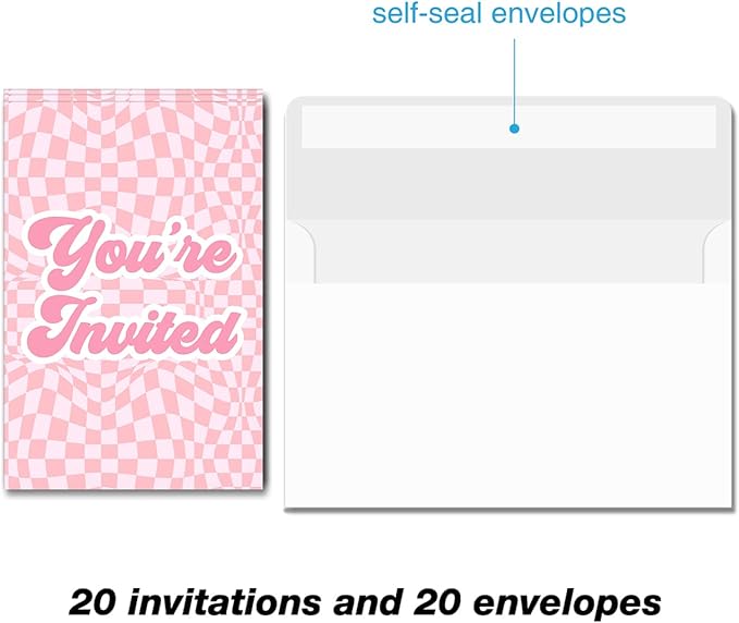 Soiceu Retro Groovy Girl Birthday Invitations Hippie Disco Let's Party Birthday Invites with Envelopes Set of 20