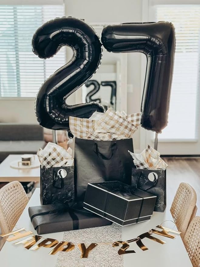 Black Number 27 Balloon, Large Happy 27 Birthday Decoration for Men & Women 2 7 27 72, Foil Number Balloons for Wedding Graduation Celebration Anniversary Supplies
