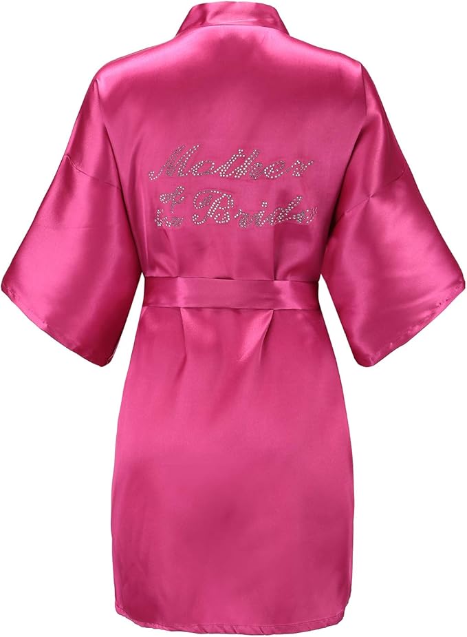 EPLAZA Women's One Size Silver Rhinestones Bride Bridesmaid Short Satin Robes for Wedding Party Getting Ready