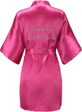EPLAZA Women's One Size Silver Rhinestones Bride Bridesmaid Short Satin Robes for Wedding Party Getting Ready