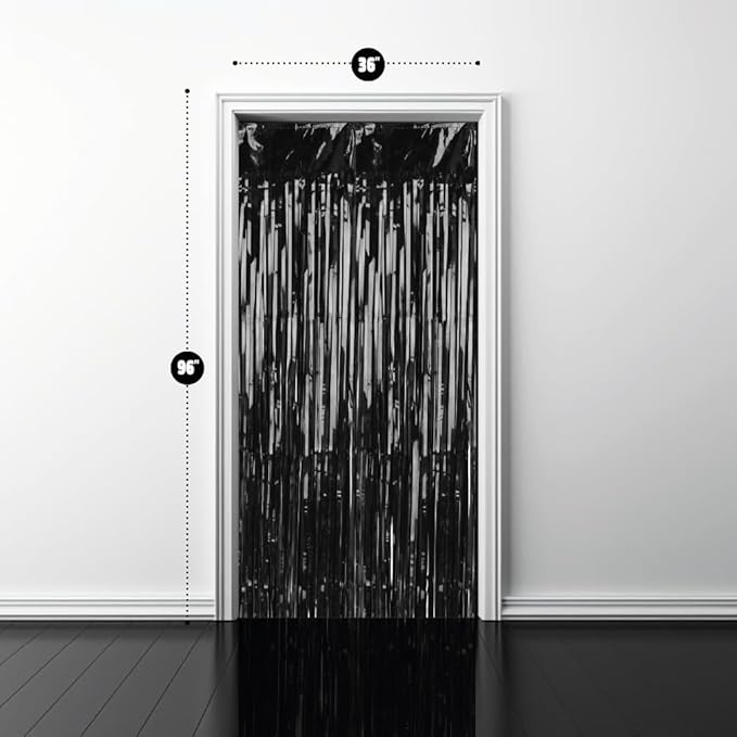 Pack of 2 Black Foil Fringe Curtains – Black Tinsel Backdrop for Photo Booth, Birthday, Wedding, Baby Shower, Bachelorette, Christmas & Holiday Party Decorations