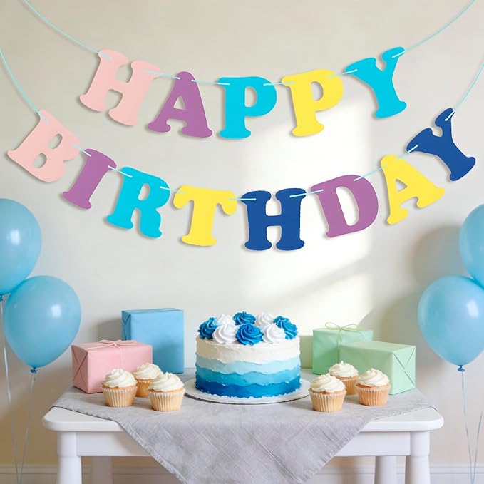 MEETINGU Macaron Birthday Banner - Colorful Macaron Letters, Happy Birthday Sign & Decorations for Kids, Boys, Girls & Adults