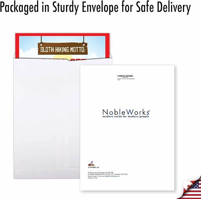 NobleWorks Oversize Humorous Belated Birthday Paper Card From Us 8.5 x 11 Inch with Envelope (1 Pack) Large Jumbo Sloth Hiking J7234BEG-US