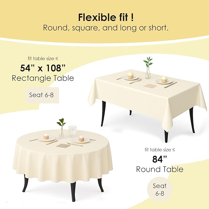Craft And Party 12-Pack Ivory Plastic Tablecloths – 84 Inch Round Disposable Table Covers, Heavy Duty & Waterproof for Parties, Events, Banquets, Ivory