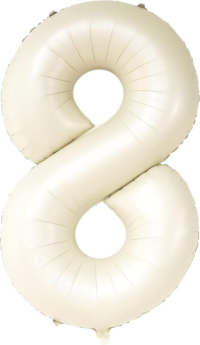 KatchOn, Giant Cream White Number 8 Balloon - 40 Inch | 8th Birthday Decorations for Party | Birthday Balloons 8 Year Old | Eight Balloons Number for 8th Anniversary Party Supplies