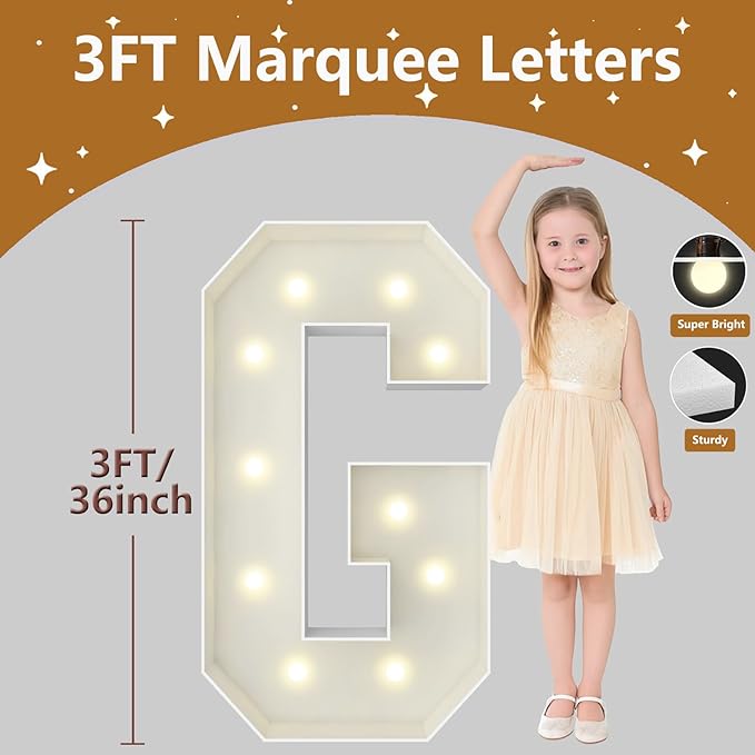 3FT Marquee Light Up Letters, Large Marquee Letters, Pre-cut Foam Board Letter G for Engagement Wedding Decorations Birthday Party Backdrop Decor, Balloon Arch Kit