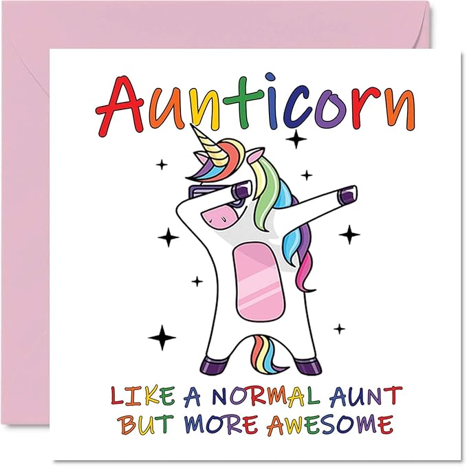 Stuff4 Aunt Birthday Cards for Her - Aunticorn - Funny Aunty Birthday Cards, 5.7 x 5.7 Inch Birthday Greeting Cards, Happy Birthday Aunt Card Unicorn Awesome Auntie Present Gift from Nephew or Niece