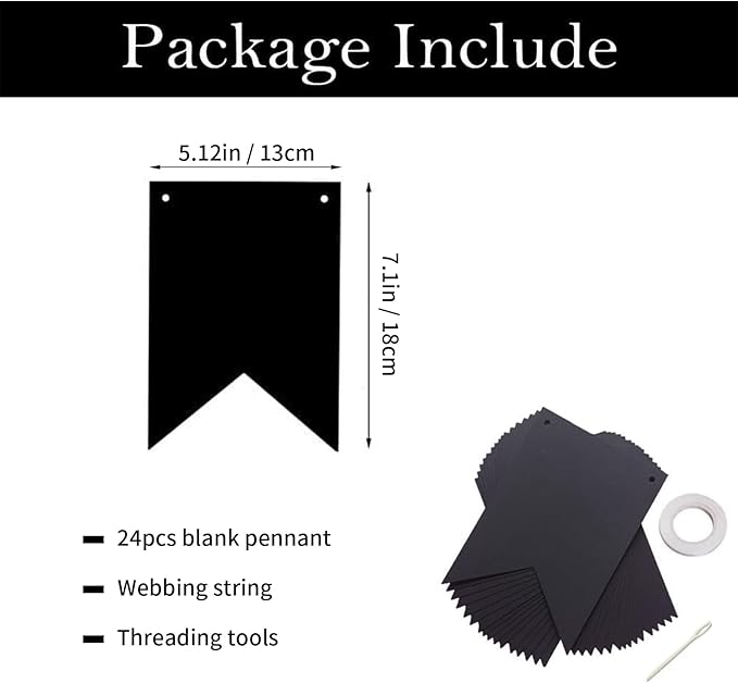 24pcs Blank DIY Black Banner Set, Personalized Banner Party Decorations Supplies Custom Signs, Customize Handwriting Banners for Birthday, Wedding, Baby Shower and Graduation Party Decorations