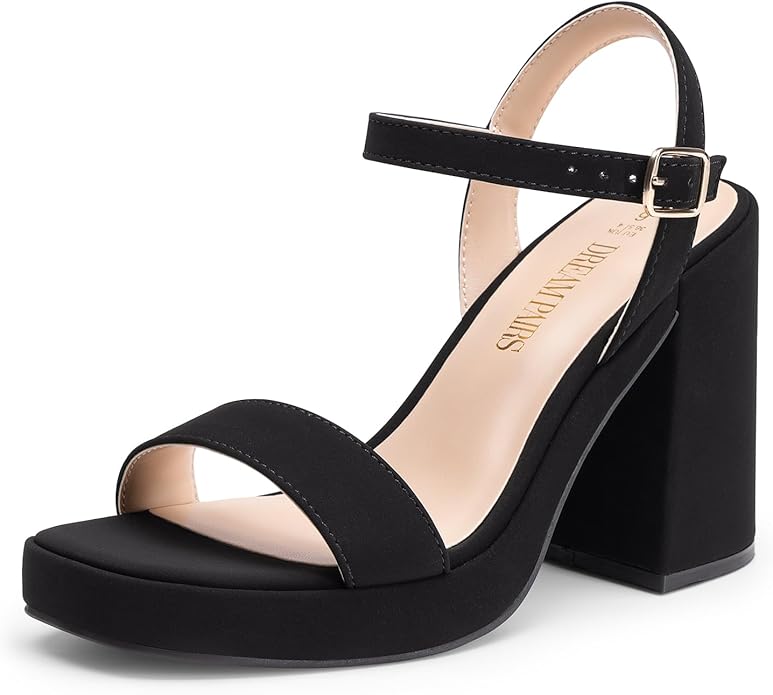 DREAM PAIRS Heels for Women Block Chunky Platform High Heels Open Toe Fashion Wedding Party Evening Prom Dance Ankle Strap Dress Pump Sandals Shoes