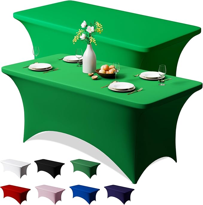 Trlyc 2 Pack 4FT Spandex Table Cloth - 48 x 30 Inch Rectangular Stretch Tablecloth, Wrinkle Resistant Scretch Table Cover for Wedding, Party, Banquet, Picnic, Outdoor Decoration (2Pcs,Green)