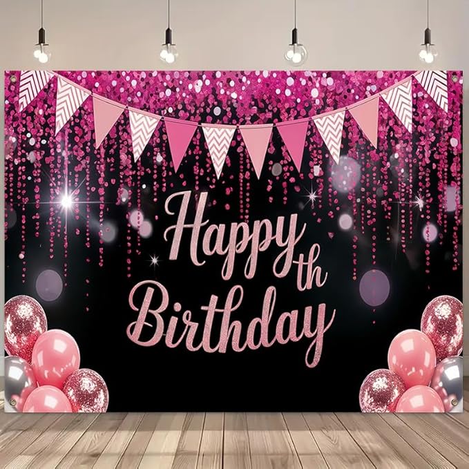 Happy Birthday Banner Pink Glitter Party Decoration Banner 71 x 43 Inch Birthday Celebration Backdrop Wall Hanging Decoration Indoor Party Display