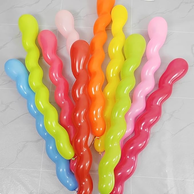 Spiral Latex Party Balloons, 300 Pack Multicolor Twist Shape Decorations for Birthday Celebrations, Purple, Red, Green, Pink, Orange