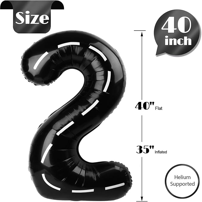 Race Car Number 2 Balloon 40 Inch, 2 Balloon Number, 2nd Birthday Decorations for Baby Girls Boys Toddlers