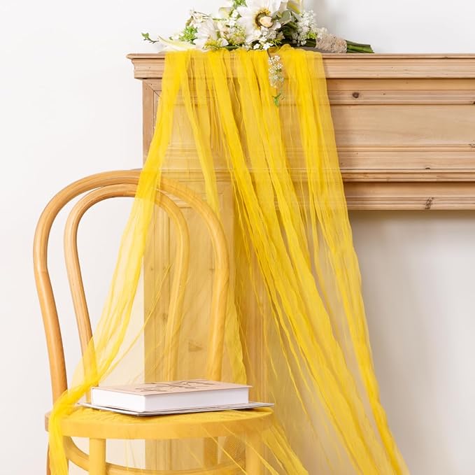 Socomi Yellow Cheesecloth Table Runner Tulle Gauze Cheese clothBoho Rustic 120 inch 10FT Runner for Wedding Party Baby Shower Birthday Holiday Decorations 3pcs