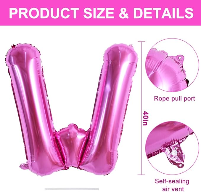 TONIFUL 40 Inch Large Rose Red Letter Balloons - Giant Hot Pink Alphabet Letter Balloons for Birthday Party Anniversary Supplies Decorations