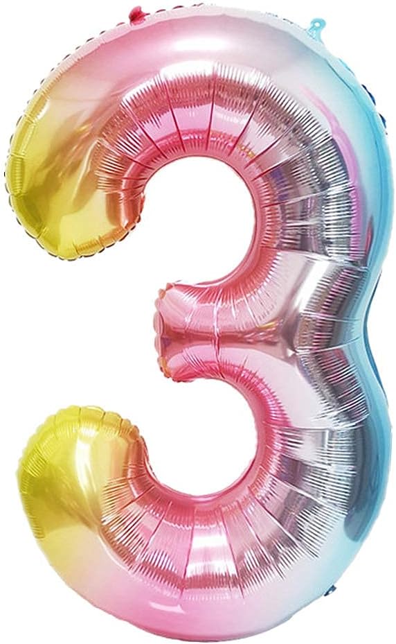 YPSelected 40 Inch Gradient Color Large Foil Helium Number Balloon Birthday Wedding Party 0-9 (Rainbow, 3)