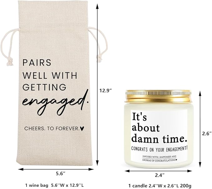 Engaged Engagement Gifts for Couples Her Engagement Party Decorations for Couple Wine Bag Scented Candles Set Pairs Well with Getting Engaged Wine Bag It's About Damn Time Candles