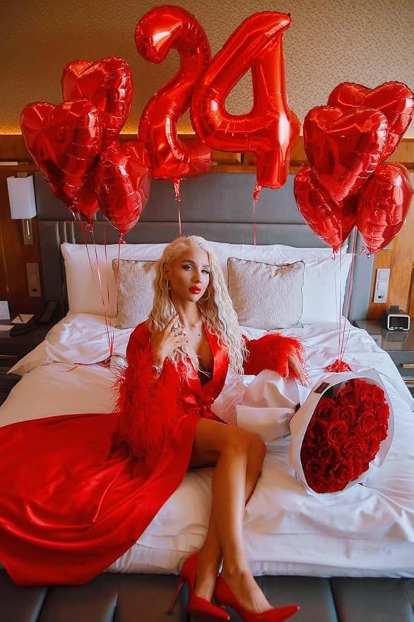 Number 27 Balloons, 40 Inch Balloons for Woman Man 27th Red Birthday Party Decoration, Foil Number Ballon for 27, 72 Valentine's Day, Anniversary, Bridal Shower, Graduation