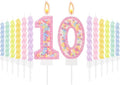 MTLEE Number 10 Birthday Candle with 12 Pcs Spiral Candles for Girls Macaron Pastel Rainbow Unicorn Pink Cake Topper for Sweet Theme Party Decoration