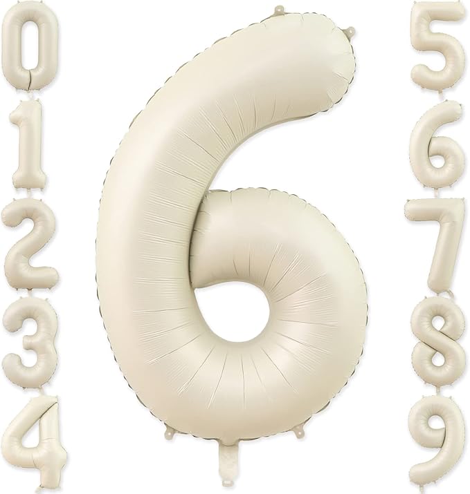 Number 6 Balloon, 6 Balloon, Number Balloons 40 Inch, Sand White Large Big Foil Number Balloons for Birthday Party Graduation Wedding Anniversary Baby Shower Bachelorette Decoration Supplies