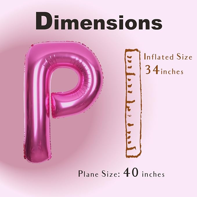 SUWEN 40 Inch Hot Pink Large P Letter Balloons Big Foil Helium Letter Balloons A-Z Jumbo Mylar Happy Birthday Party Decorations for Woman Anniversary Party Supplies