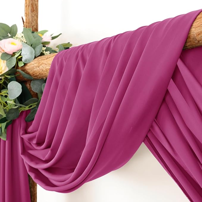 Wedding Arch Draping Fabric 30'' x 18FT Sheer Chiffon Arch Drape Backdrop 2 Panel Fuschia Drapes for Easter Bridal Shower Photo Booth Church Decor Birthday Party Outdoor Decor