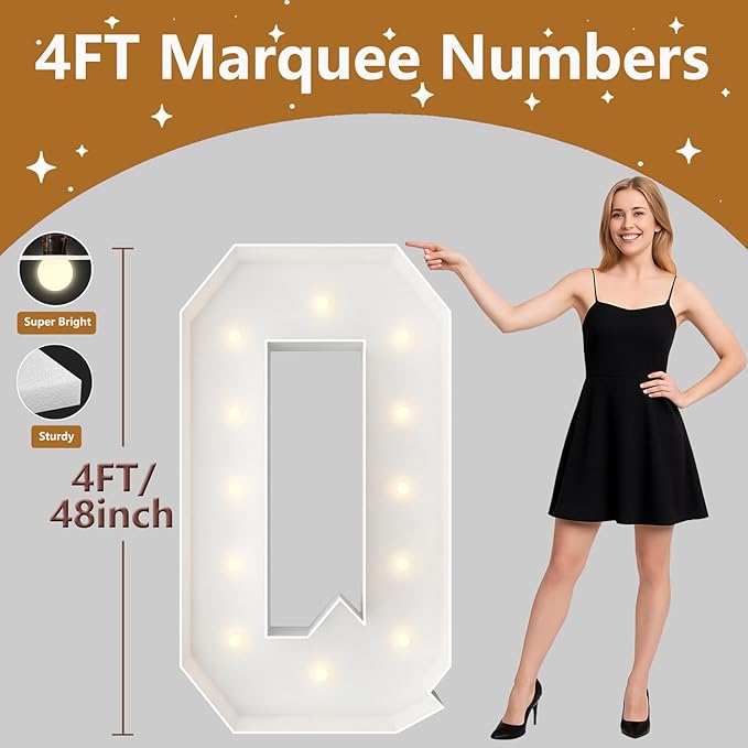 4FT Marquee Light Up Letters, Large Marquee Letters, Pre-cut Foam Board Letter Q for Engagement Wedding Decorations Birthday Party Backdrop Decor, Balloon Arch Kit