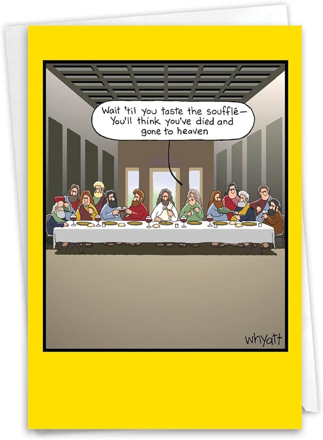 NobleWorks - 1 Funny Cartoon Card for Birthdays - Happy Bday Celebration for Grown-Ups, Humor Stationery Greeting - Taste Souffle 8424