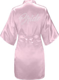 EPLAZA Women's One Size Silver Rhinestones Bride Bridesmaid Short Satin Robes for Wedding Party Getting Ready