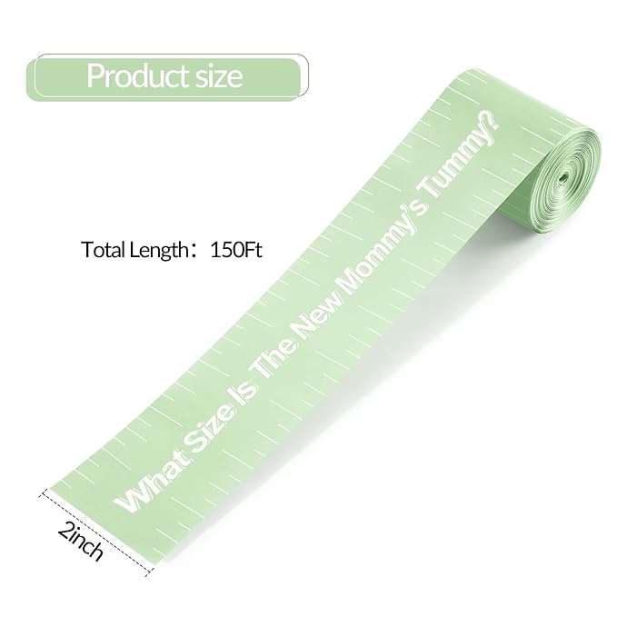 Sratte 2 Rolls 2 Inch x 150 Feet Baby Shower Measuring Tape Tummy Measure Belly Game Paper Belly Measuring Tape for Baby Shower Party Decorations Supplies(Green)