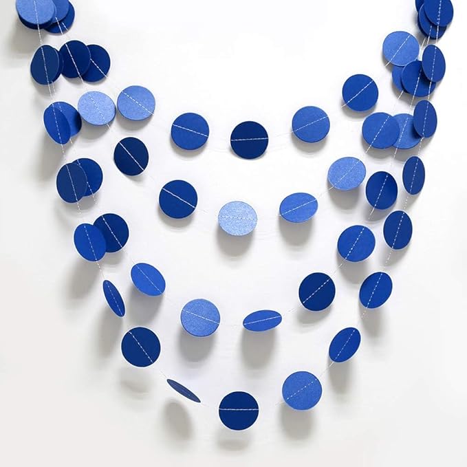 Cheerland Navy Blue Circle Dot Garland Royal Blue Party Decorations Hanging Banner Streamers Blue Birthday Decorations Photo Backdrop for Baby Shower Bridal Shower Graduation Wedding Kids Party Decor