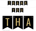 Andaz Press Faux Gold Glitter on Black Party Banner Decorations, Thank You, Approx 5-Feet, 1-Set, Birthday Wedding Baby Shower Colored Hanging Pennant Decor