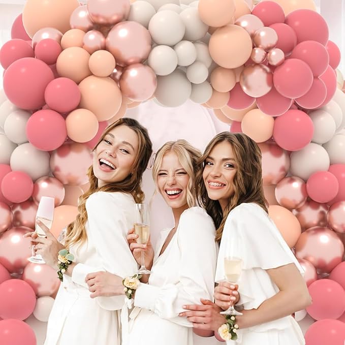 Dusty Pink Blush Balloon Garland Arch Kit, 122PCS Retro Pink Nude Ivory White Metallic Rose Gold Balloons for Boho Engagement Wedding Bridal Shower Birthday Baby Shower Annibersary Party Decorations