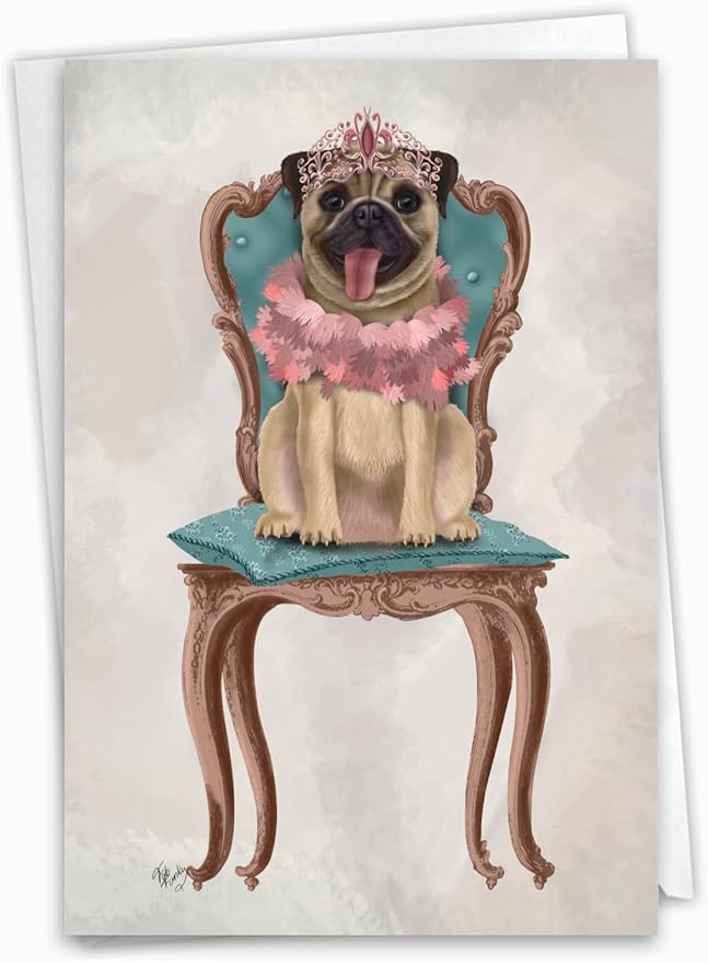 NobleWorks - Dog Lovers Birthday Greeting Card with 5 x 7 Inch Envelope (1 Card) Puppy Bday Crowned Creatures - Dog C2825FBDG