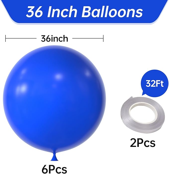 KALOR 36 Inch Giant Dark Blue Balloons, 6 Pack Large Round Dark Blue Latex Balloons for Anniversary, Birthday, Christmas, Wedding, Baby Shower Party Decorations