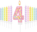 MTLEE Number 4 Birthday Candle with 12 Pcs Spiral Candles for Girls Macaron Pastel Rainbow Unicorn Pink Cake Topper for Sweet Theme Party Decoration