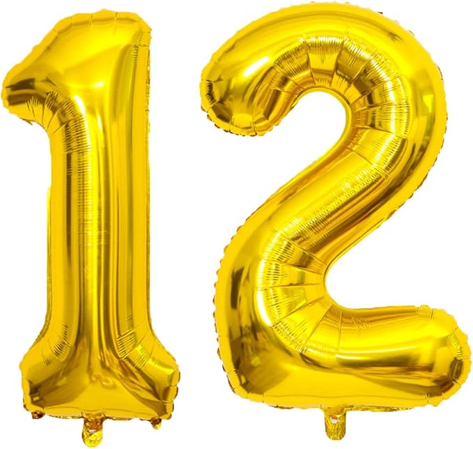 Large Gold 12 Number Balloons, 40 Inch Jumbo Number 12 Balloon, Gold Foil Mylar Balloons for Girl Sweet 12th/21th Birthday Party, Anniversary Decorations