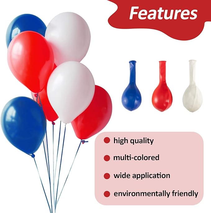 30Pcs Red White and Blue Balloons - MAQIHAN 4th of July Decorations Independence Day Patriotic Anniversary Globos Para Decoracion De Fiestas Balloons for Birthday Party Ballons Decoration 12 Inch