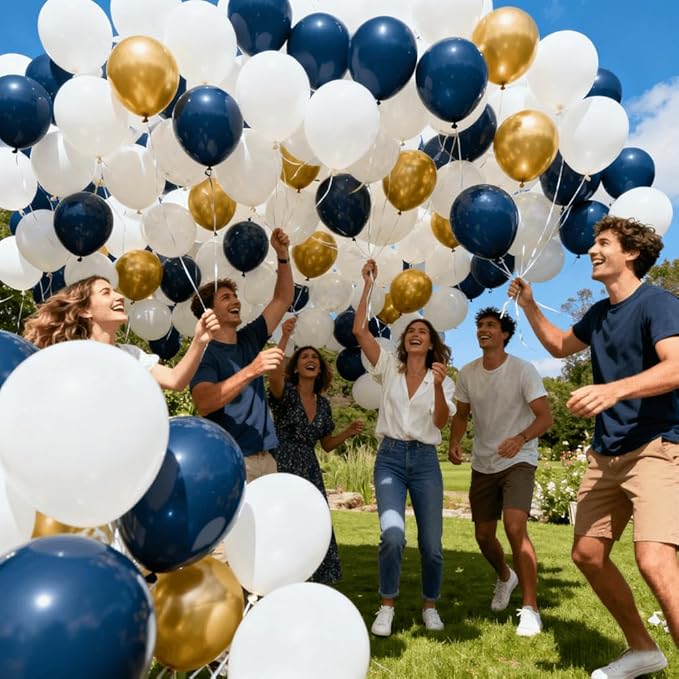 300 Pcs White Navy Blue and Gold Balloons 12 Inch Latex Assorted Color Bulk Balloon for Graduation Ceremony Birthdays Weddings Party Decorations