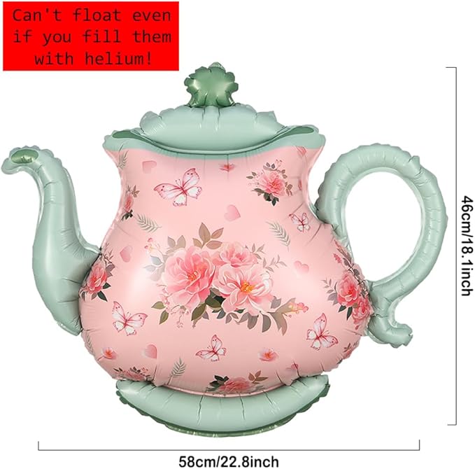 Spring Tea Party Decorations 139pcs Pastel Floral Balloon Garland Arch Kit with Pink Green Teapot and Floral Mylar Balloon for Let's Par-Tea Birthday Spring Garden Mothers Day Tea Party Decor