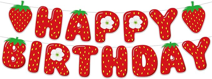 Strawberry Happy Birthday Banner Baby Shower Red Berry Strawberry Theme Birthday Party Boys Girls Fruit Party Decoration Supplie