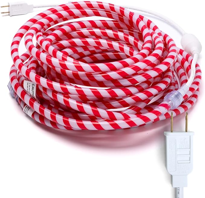 Joiedomi 40FT LED Candy Cane Rope Lights, Waterproof Outdoor 360 LED Christmas Decor Lights for Garden Yard Party Xmas Christmas Holiday Decorations (Red & Warm White)
