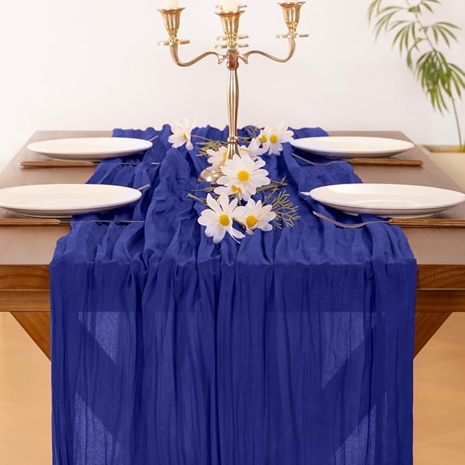 Socomi 3pcs Royal Blue Easter Spring Cheesecloth Table Runner Boho Rustic Gauze 120 inch 10FT Cheese Cloth Runner for Wedding Party Baby Shower Birthday Home Decor Holiday Decorations